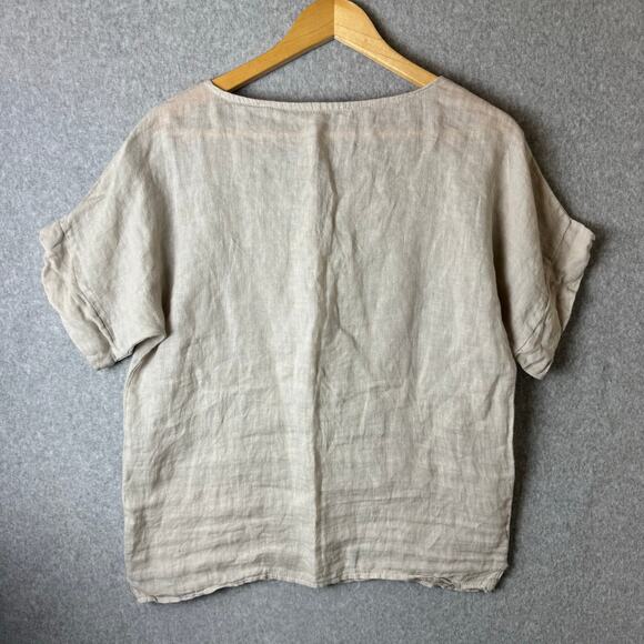 Francesca Bettini Linen Top Womens Sz Medium Made In Italy Beige Lagenlook Tunic - Picture 3 of 9